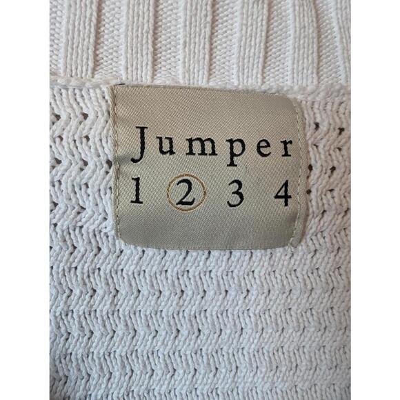 JUMPER 1234 white cotton fold-over collar sweater sz 6 - Picture 4 of 5